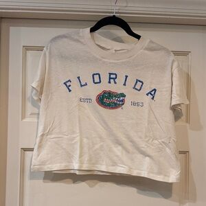 Alternative White Crop Top with Blue and Green Logo